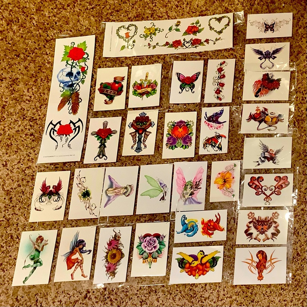 Large lot (38) colored temporary tattoos